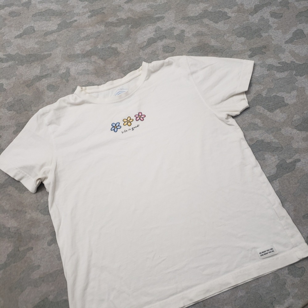 Life is Good Top Womens Medium White Short Sleeve Floral